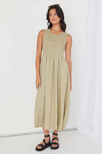 RE:UNION - Bryar Empire Midi Dress - Khaki