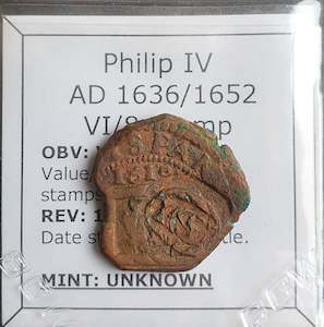 #o024# Spanish Countermarked 8 maravedis coin of Philip IV, 1652 AD