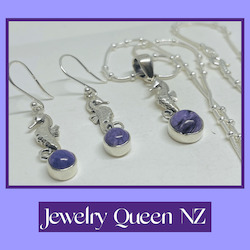 Internet only: Sterling silver Seahorse and Siberian charoite necklace and earrings set