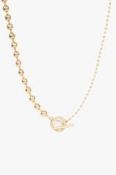 Womenswear: Ball Chain Lariat with Fob Necklace - Gold