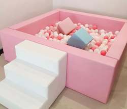 PASTEL PINK SQUARE BALL PIT WITH STEPS
