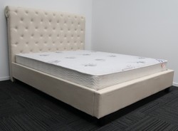 Products: Queen high headboard cream upholstered bed &. Mattress