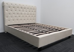 Products: Queen high headboard cream upholstered bed frame