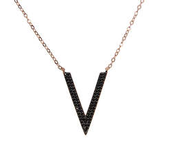 Jewellery: Black Cubic Zirconia Sterling Silver Rose Gold Plated Necklace