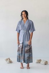 Maxi Dress with Detachable Belt - Mountain Print