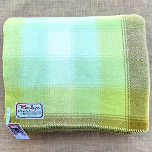 Super Bright Retro Greens & Olive DOUBLE New Zealand Wool Blanket