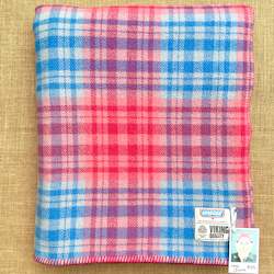 Linen - household: Bright Raspberry & Blue SINGLE NZ Wool Blanket (with label)