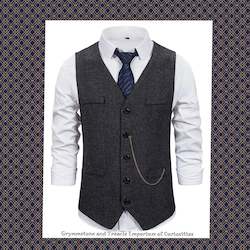 Clothing: Herringbone Dark Grey Waistcoat