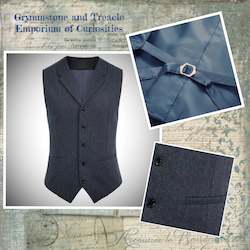 Blue Tweed Herringbone Notched Lapel Waistcoat - Chest 120cm/ 47.2â