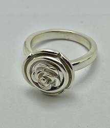 Sterling silver rose, petal ring white finish