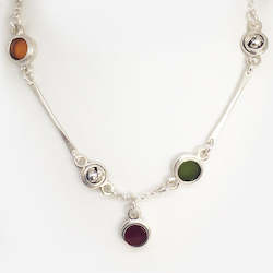 Joyous: Sterling Silver and multi coloured resin necklace