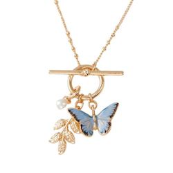 Miss And Mum Gifts: Enamel Blue Butterfly & Leaf Charm Necklace by Fable England
