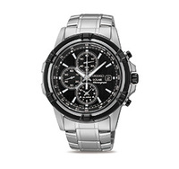 Travel good: Seiko gents black dial silver bracelet watch - Ssc147p