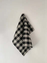 Thick Linen Tea Towel, Black/ Natural Big Gingham