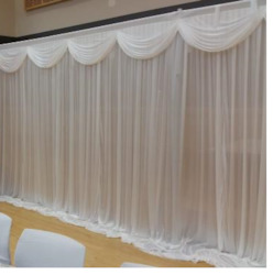 Event, recreational or promotional, management: White Curtain Backdrop with Scallops 6m x 3m