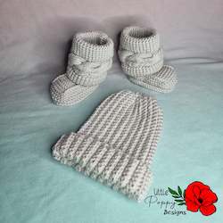 Clothing: Sand High Top Booties & Beanie Set