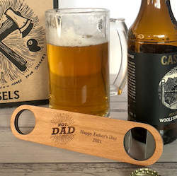 Gifts: Personalised No. 1 Dad Long Wooden Bottle Opener