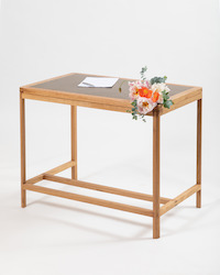 Wooden furniture: oak signing table + stool