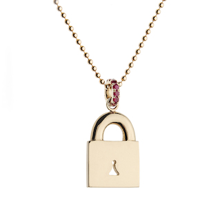 PADLOCK 14-carat gold and ruby necklace Lulu's Collective