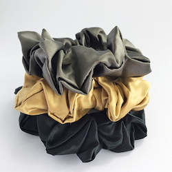 Linen - household: Midi Silk Scrunchies - 3 Pack (black, gold, charcoal)