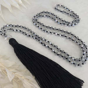 Crystal Tassel Necklace - Antarctic Black