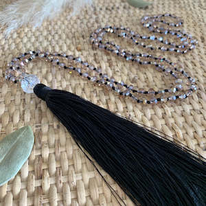 Crystal Tassel Necklace - Black Rose Champagne