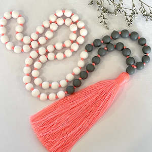 Sorbet Tassel Necklace - Coral Grey Duo