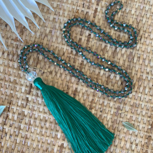 Crystal Tassel Necklace - Emerald