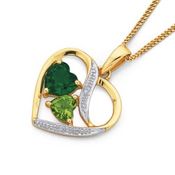 9ct peridot, synthetic emerald and diamond heart pendant