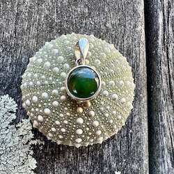 10mm Dark New Zealand greenstone and sterling silver pendant