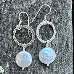 White freshwater coin pearl earrings
