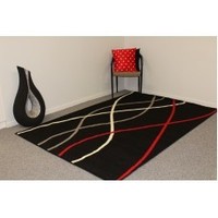 ELEGANT STYLE MODERN CONCEPT PRONTO RUG WAVES BLACK WITH GREY, WHITE & RED WAVES 160X235CM