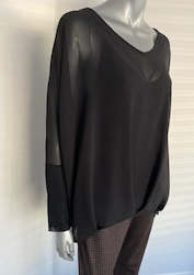 Tops: Pleated Top with Mesh Sleeve