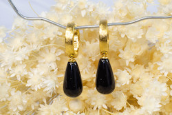 Endora Hoop Earrings - Gold Plated with Onyx