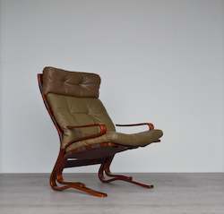 Tall Leather Norwegian Armchair / Lounge Chair By Nordahl & Elsa Solheim for Ryb…