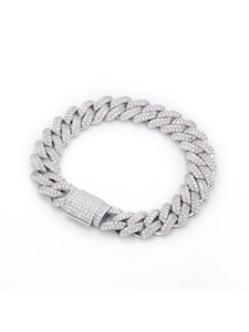 12MM Iced Cuban Bracelet - White Gold