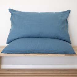 Linen Pillowcases: Teal Linen Pillowcases - Pair