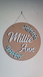 Craft material and supply: Kids Room Name sign round olive branch