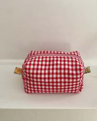 100% Cotton Gingham Check Makeup Pouch