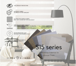 Blind: S15 Series Blockout Zebra Blinds - 7 Colour Options Available
